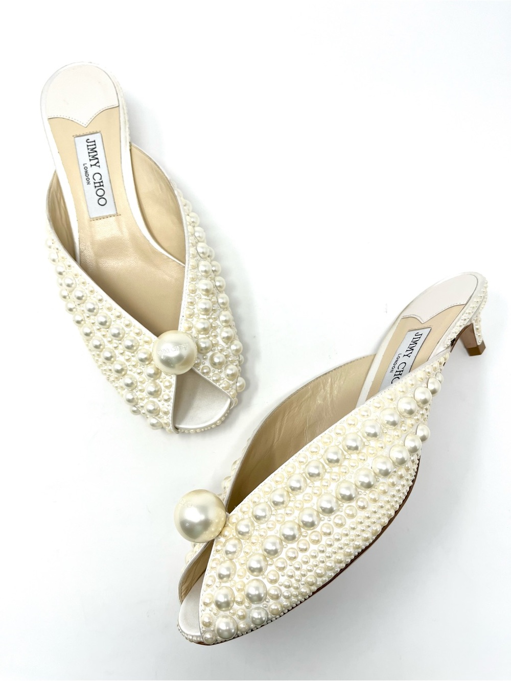Jimmy Choo Samantha 35 White Satin Pearl Mules Kitten Heels Wedding Bridal 40.5 - Picture 11 of 11